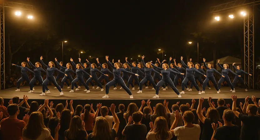 esibizione di ginnastica al Festival del Sole in centro città