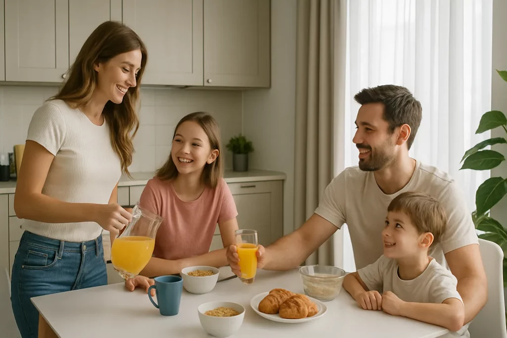 famiglia in cucina in un appartamento turistico moderno a Riccione